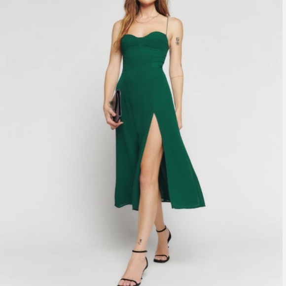 Reformation Juliette emerald green midi wrap dress - Picture 3 of 16